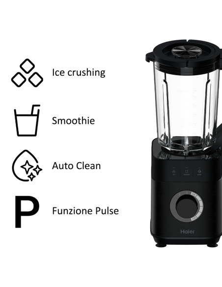 Haier Frullatore I-Master Serie 5 Obsidian grey, 6 lame in acciaio inox, Caraffa in vetro da 2 L, 3 programmi preimpostati, Pers