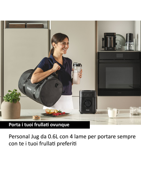 Haier Frullatore I-Master Serie 5 Obsidian grey, 6 lame in acciaio inox, Caraffa in vetro da 2 L, 3 programmi preimpostati, Pers