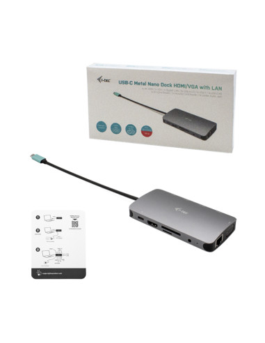 i-tec USB-C Metal Nano Dock HDMI/VGA with LAN + Charger 112W