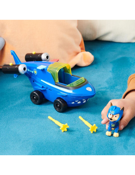 PAW Patrol Aqua Pups, Shark Vehicle trasformabile di Chase con action figure da collezione, giocattoli per bambini dai 3 anni in