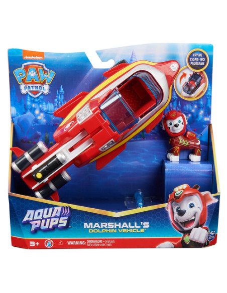 PAW Patrol Aqua Pups, Shark Vehicle trasformabile di Chase con action figure da collezione, giocattoli per bambini dai 3 anni in