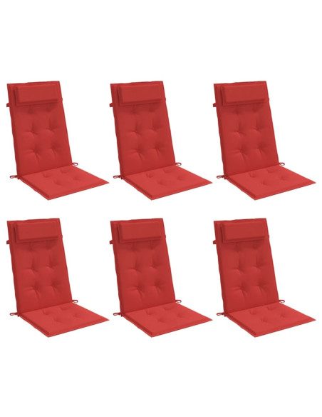 Cuscini per Sedia con Schienale Alto 6 pz Rosso Tessuto Oxford
