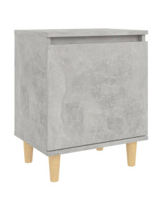 Comodino con Gambe in Legno Massello Grigio Cemento 40x30x50 cm