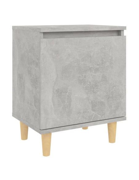 Comodino con Gambe in Legno Massello Grigio Cemento 40x30x50 cm