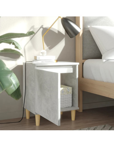 Comodino con Gambe in Legno Massello Grigio Cemento 40x30x50 cm