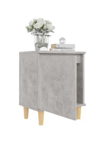 Comodino con Gambe in Legno Massello Grigio Cemento 40x30x50 cm