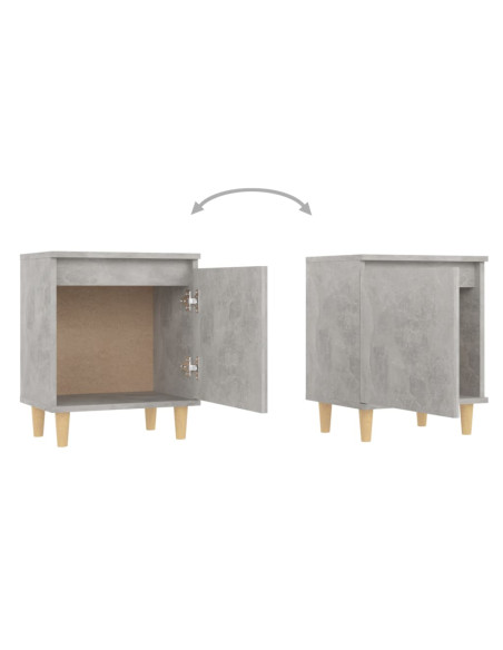 Comodino con Gambe in Legno Massello Grigio Cemento 40x30x50 cm