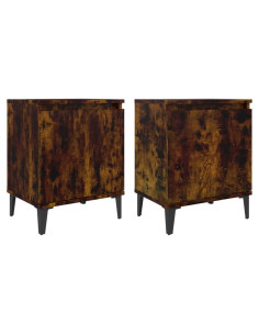 Comodini con Gambe in Metallo Rovere Fumo 40x30x50 cm