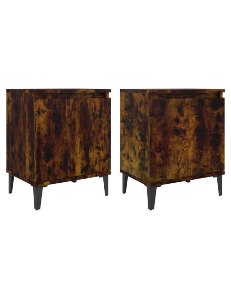 Comodini con Gambe in Metallo Rovere Fumo 40x30x50 cm