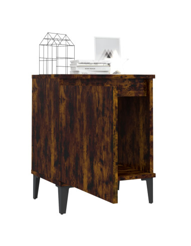 Comodini con Gambe in Metallo Rovere Fumo 40x30x50 cm
