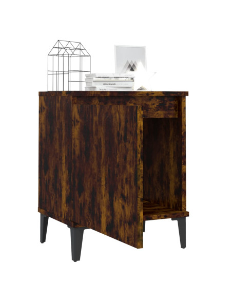 Comodini con Gambe in Metallo Rovere Fumo 40x30x50 cm