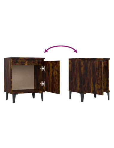 Comodini con Gambe in Metallo Rovere Fumo 40x30x50 cm