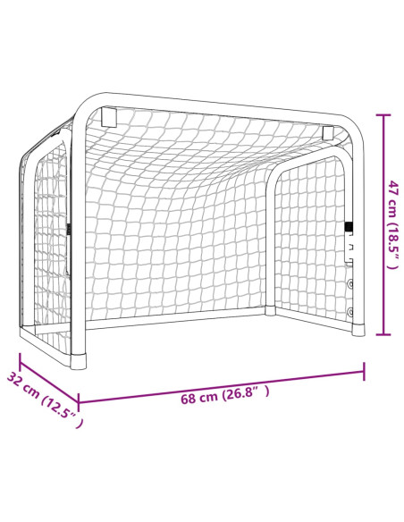 Porta Hockey Rete Rossa e Nera 68x32x47 cm Acciaio e Poliestere