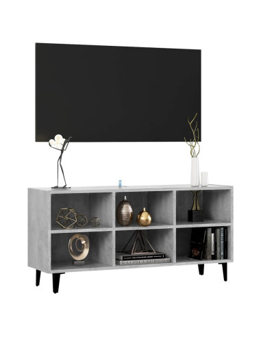 Mobile TV con Gambe in Metallo Grigio Cemento 103,5x30x50 cm