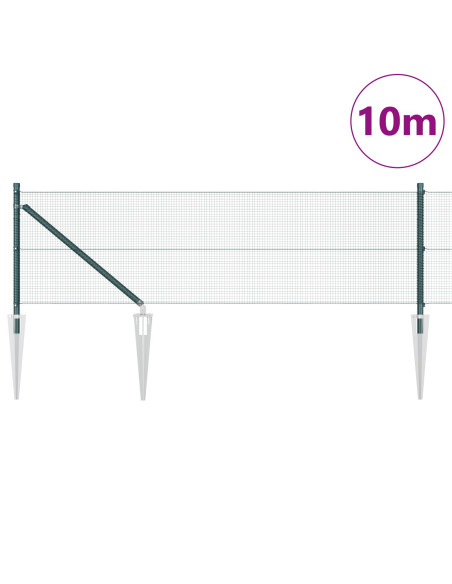 Recinzione in Rete Saldata con 7 Pali con Punta Verde 0,4x10 m Acciaio