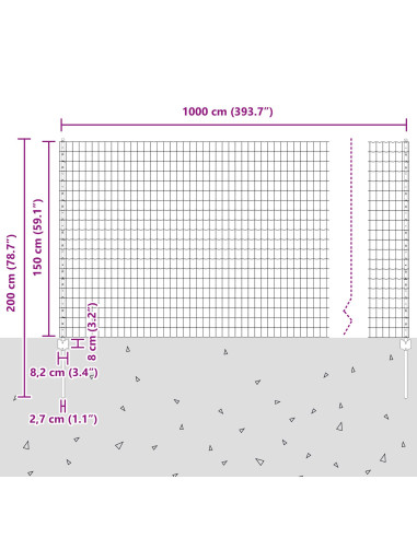 Recinzione con Posto Argento 1,5 x 10 m Acciaio