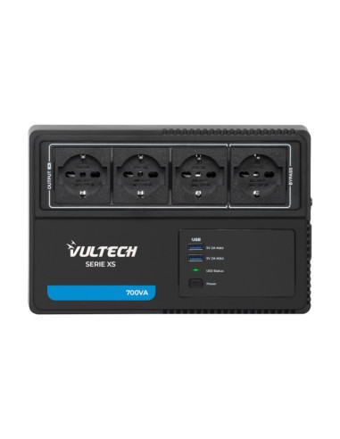 Vultech UPS700VA-XS - Gruppo di continuità 700VA 4x Bipasso/Schuko + 2x USB