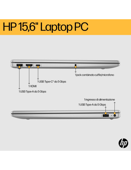 HP 15-fc0041nl AMD Ryzen™ 5 7520U Computer portatile 39,6 cm (15.6") Full HD 8 GB LPDDR5-SDRAM 256 GB SSD Wi-Fi 6 (802.11ax) W