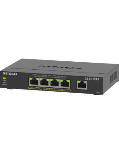 NETGEAR 5-Port Gigabit Ethernet High-Power PoE+ Plus Switch (GS305EPP) Gestito L2/L3 Gigabit Ethernet (10/100/1000) Supporto Pow
