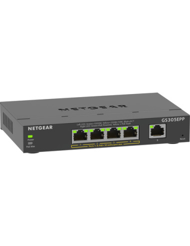 NETGEAR 5-Port Gigabit Ethernet High-Power PoE+ Plus Switch (GS305EPP) Gestito L2/L3 Gigabit Ethernet (10/100/1000) Supporto Pow