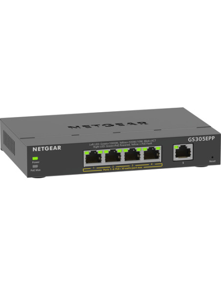 NETGEAR 5-Port Gigabit Ethernet High-Power PoE+ Plus Switch (GS305EPP) Gestito L2/L3 Gigabit Ethernet (10/100/1000) Supporto Pow