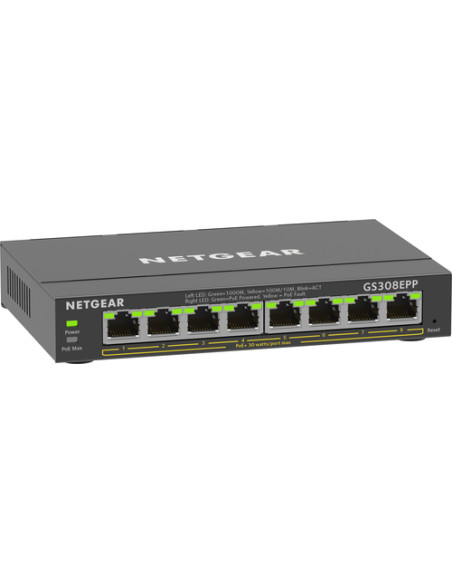 NETGEAR 8-Port Gigabit Ethernet High-Power PoE+ Plus Switch (GS308EPP) Gestito L2/L3 Gigabit Ethernet (10/100/1000) Supporto Pow