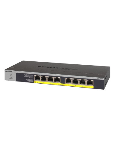 NETGEAR GS108LP Non gestito Gigabit Ethernet (10/100/1000) Supporto Power over Ethernet (PoE) 1U Nero, Grigio
