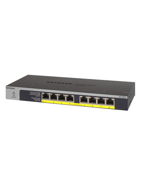 NETGEAR GS108LP Non gestito Gigabit Ethernet (10/100/1000) Supporto Power over Ethernet (PoE) 1U Nero, Grigio
