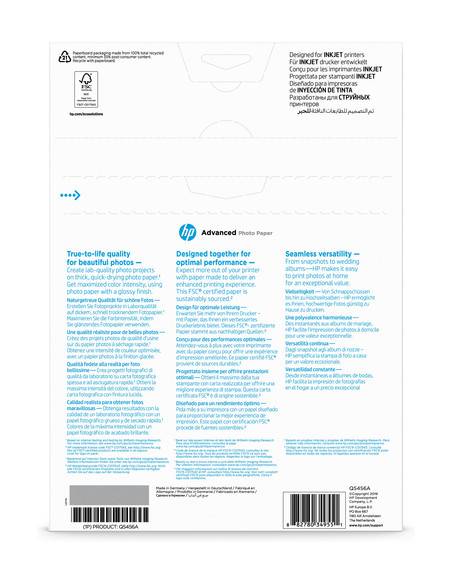 HP Carta fotografica Advanced, lucida, 250 g/m2, A4 (210 x 297 mm), 25 fogli