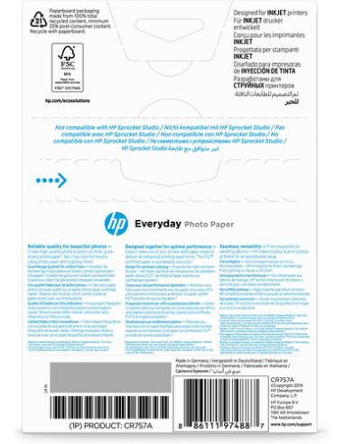 HP Carta fotografica Everyday, lucida, 200 g/m2, 10" x 15" (101 x 152 mm), 100 fogli