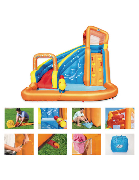 Bestway Piscina parco acquatico turbo splash, mis. 365x320x270 cm, scivolo d'acqua, cannone spara acqua, muro di scalata, includ