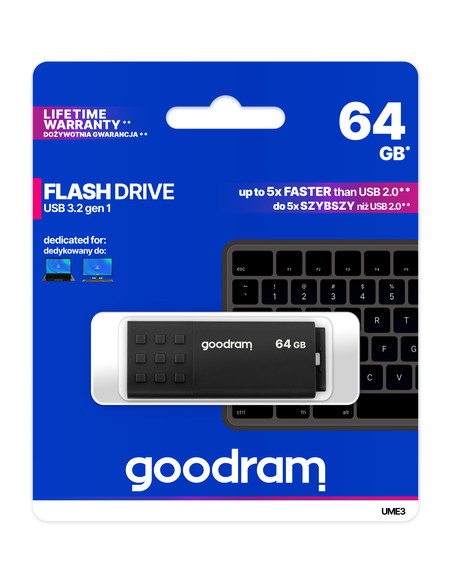 Goodram UME3 unità flash USB 64 GB USB tipo A 3.2 Gen 1 (3.1 Gen 1) Nero