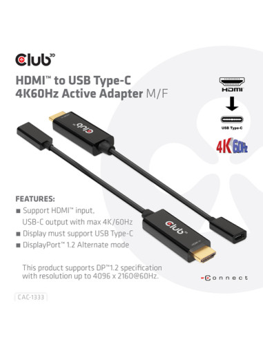 CLUB3D CAC-1333 cavo e adattatore video 0,22 m HDMI tipo A (Standard) USB tipo-C Nero