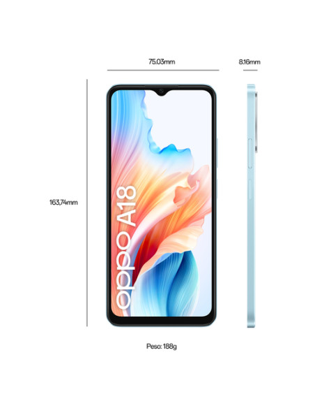 OPPO A18 4G Smartphone, AI Doppia fotocamera 8+2MP, Selfie 5MP, Display 6.56” 90HZ LCD HD+, 5000mAh, RAM 8 GB (4+4) + ROM 128G