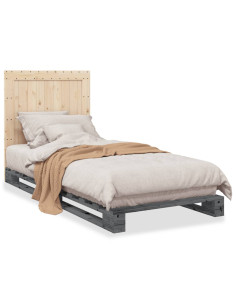 Giroletto con Testiera Grigio 90x200 cm Legno Massello di Pino 2