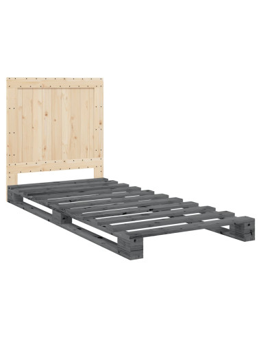 Giroletto con Testiera Grigio 90x200 cm Legno Massello di Pino