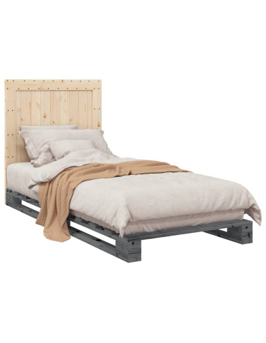 Giroletto con Testiera Grigio 90x200 cm Legno Massello di Pino