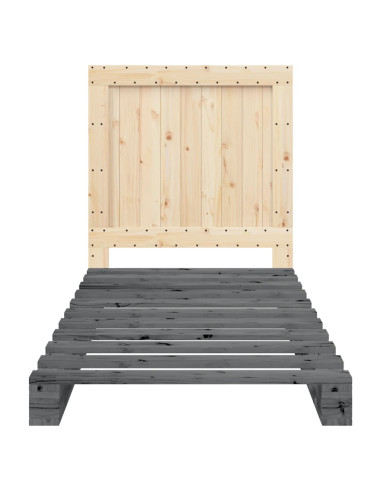 Giroletto con Testiera Grigio 90x200 cm Legno Massello di Pino