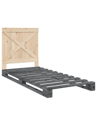 Giroletto con Testiera Grigio 90x200 cm Legno Massello di Pino