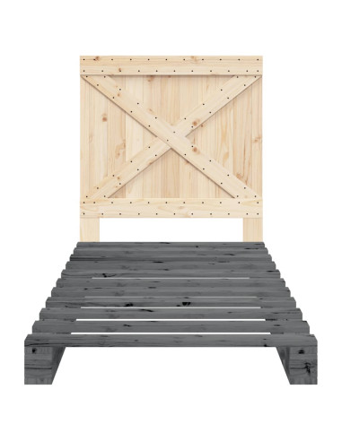 Giroletto con Testiera Grigio 90x200 cm Legno Massello di Pino