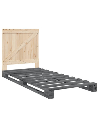 Giroletto con Testiera Grigio 90x200 cm Legno Massello di Pino