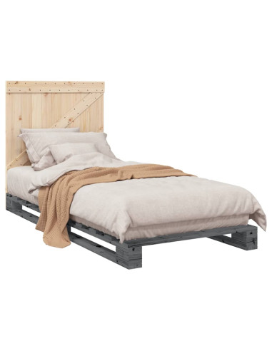 Giroletto con Testiera Grigio 90x200 cm Legno Massello di Pino