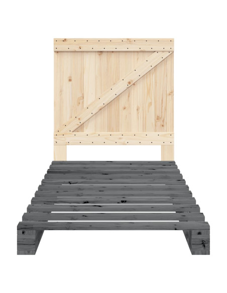Giroletto con Testiera Grigio 90x200 cm Legno Massello di Pino