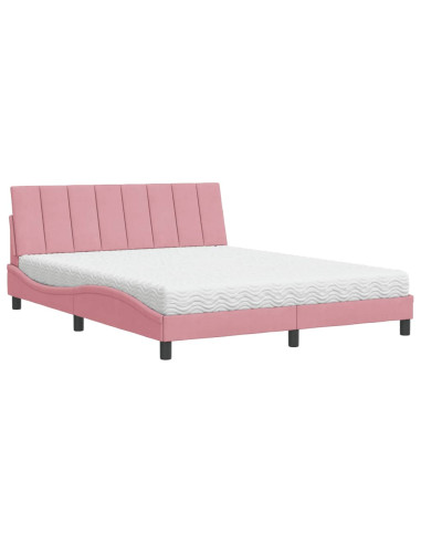 Letto con Materasso Rosa 160x200 cm in Velluto