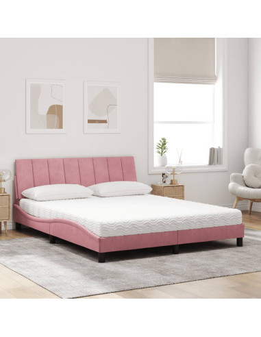 Letto con Materasso Rosa 160x200 cm in Velluto