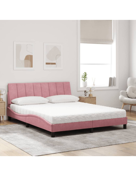 Letto con Materasso Rosa 160x200 cm in Velluto