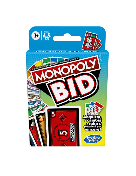 Hasbro Gaming Monopoly Bid, gioco di carte rapido per famiglie e bambini dai 7 anni in su