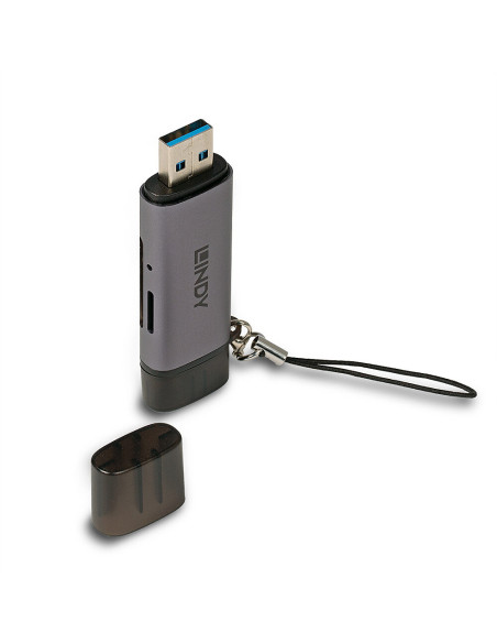 Lindy 43335 lettore di schede USB 3.2 Gen 1 (3.1 Gen 1) Type-A/Type-C Nero, Grigio