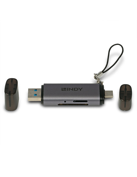 Lindy 43335 lettore di schede USB 3.2 Gen 1 (3.1 Gen 1) Type-A/Type-C Nero, Grigio