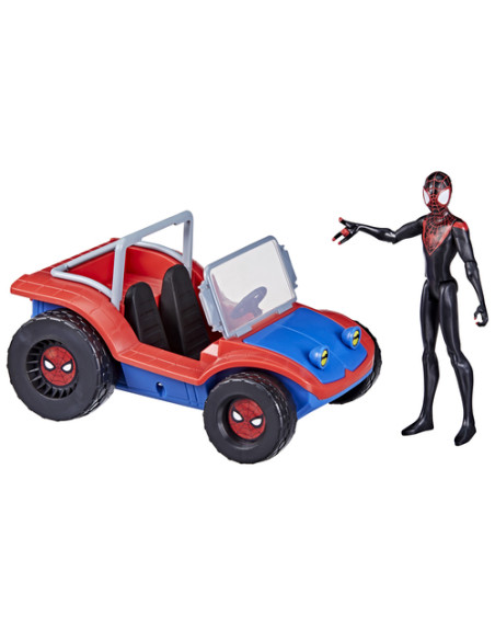 Marvel Spider-Man Spider Mobile e Miles Morales, veicolo da 15 cm con action figure, per bambini dai 4 anni in su